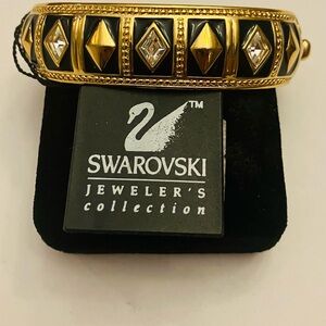 Swarovski Vintage 80’s Bracelet Gold tone, clear crystals and gold,black enamel.